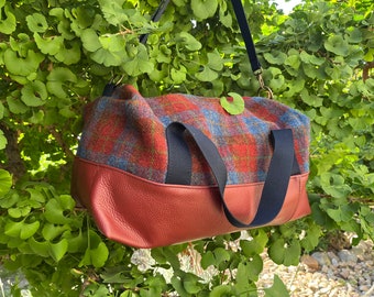 Weekender Reisetasche Harris Tweed Leder Nachhaltig Vintage