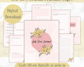 Self-Care Journal with Prompts for Self- Love & Mental Health, Digital Wellness Planner Undated Printable Bundle