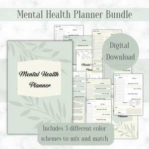 Mental Health Planner for Self-Care & Wellness, Printable Digital Planner Bundle for Mindfulness and Wellbeing