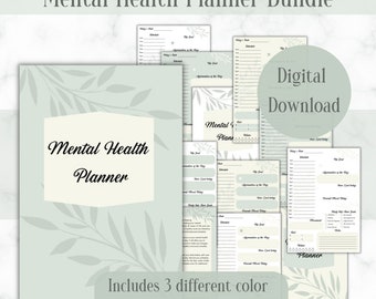 Mental Health Planner for Self-Care & Wellness, Printable Digital Planner Bundle for Mindfulness and Wellbeing