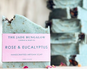 Rose Eucalyptus Artisan Soap | 3.5 oz | Vegan Body Soap | Premium Botanical Soap | Boho Soap | Rose Soap | Soap for Her | Boho Home Decor