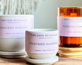 Positano Gardens Soy Wax Candle | Jasmine, Rose, White Amber