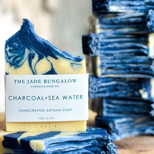 Blue Charcoal Sea Water Artisan Soap | 3.5 oz | Natural Handmade Body Soap | Premium Soap | Soap for Him | Nourishing Soap | Botanical Soap