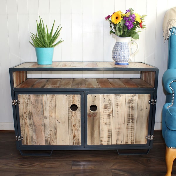 Industrial Design Reclaimed Wood and Metal Sideboard Unit / TV Cabinet