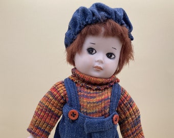 Jumlau Cheryl Porcelain Newsboy Doll on Stand 1979