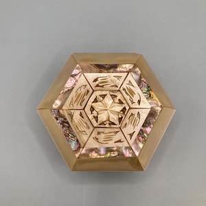 Inlaid Octagonal Trinket Box Mother of Pearl Abalone Shell Lined Hinged