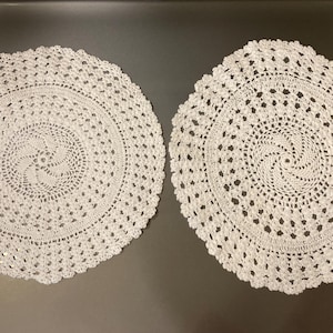 11&quot; Center Swirl White Crocheted Cotton Doilies-Set of 2-Vintage Cottagecore