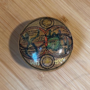 Hand Turned Hand Painted Old World Map Trinket Box Jewelry Tooth Fairy