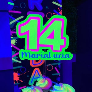 Personalized Glow Cake Topper, Birthday Cake Decor, Neon Glow Party Cake Topper, Party Decorations, UV Reflective Cake decoration