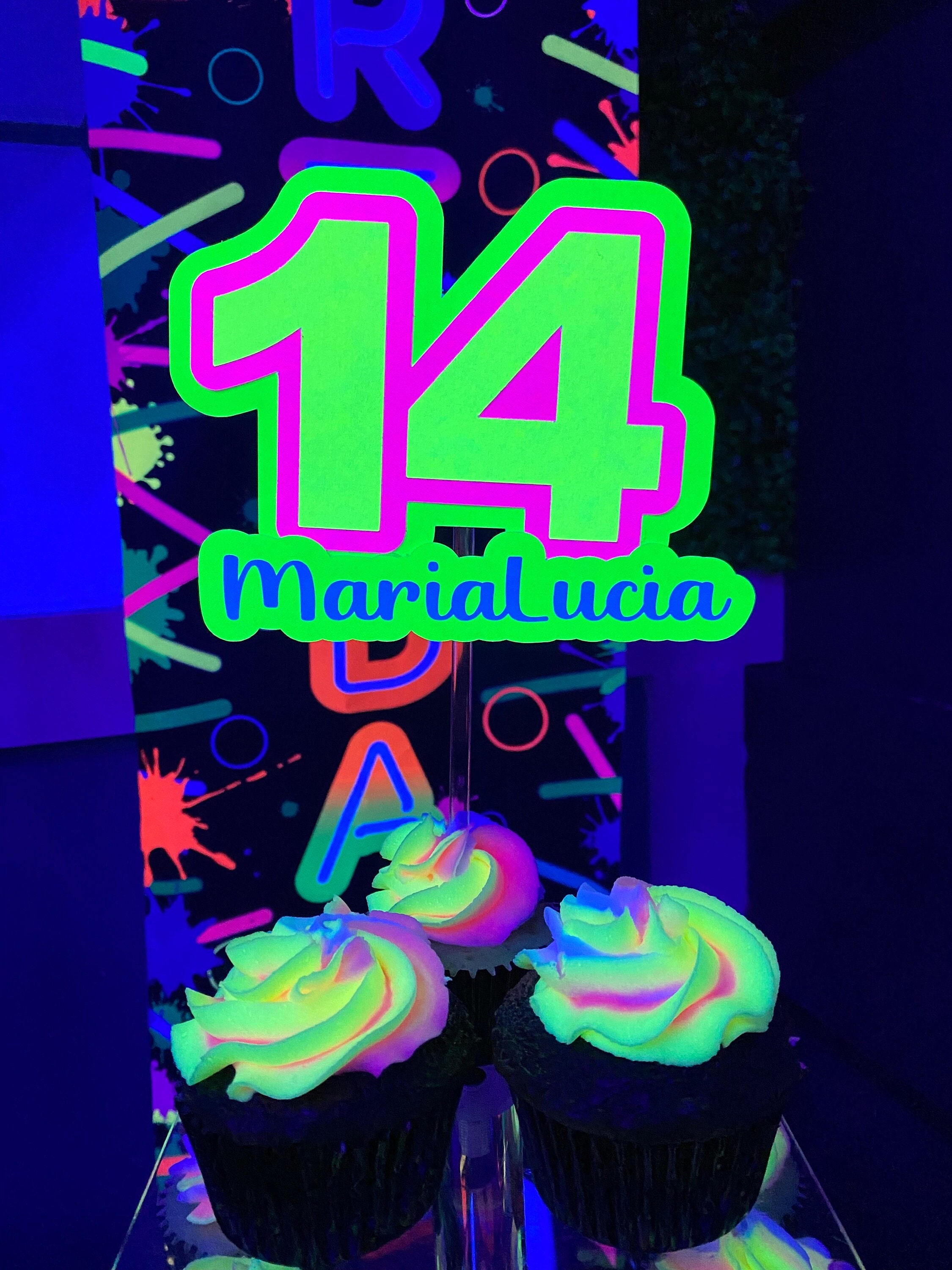 Personalized Glow Cake Topper, Birthday Cake Decor, Neon Glow Party ...