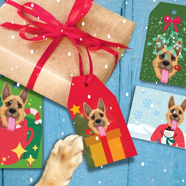 Printable GERMAN SHEPHERD Christmas Gift Tags, Holiday Tags, Doggie Gift Tags, Dog Lover Tags, German Shepherd Lover, Instant Download