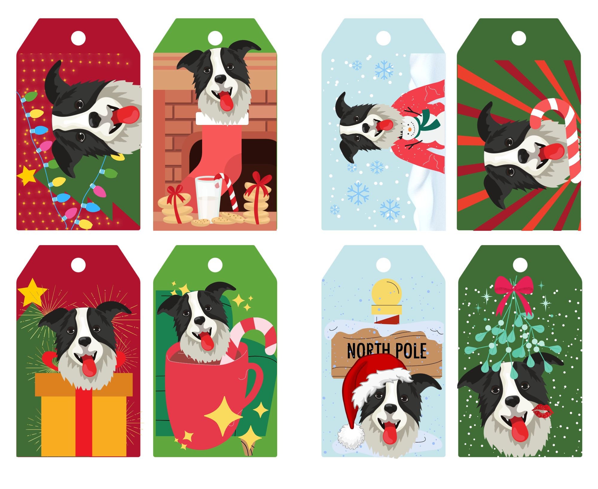 Printable BORDER COLLIE Dog Christmas Gift Tags, Holiday Tags, Doggie ...
