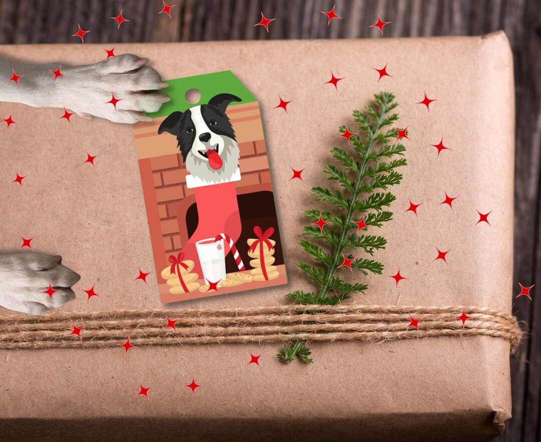 Border Collie Dog Christmas Ornament, Border Collie Dog Xmas Lights Ornament