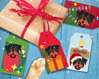 Utskrivbara ROTTWEILER hund julklappsetiketter, semesteretiketter, hundpresentetiketter, hundälskare presentetiketter, ROTTWEILER älskare, direkt nedladdning