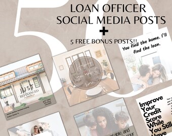 May include: A collage of social media posts for loan officers. The posts feature images of families, homes, and text about helping people find the right loan. The text includes phrases like "Helping you make it home" and "You find the home, I'll find the loan."