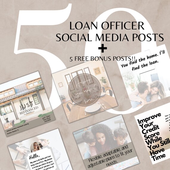 50 Loan Officer social media posts! Loan Officer/ Mortgage Broker Instagram social media marketing post templates! 5 bonus templates! MLO