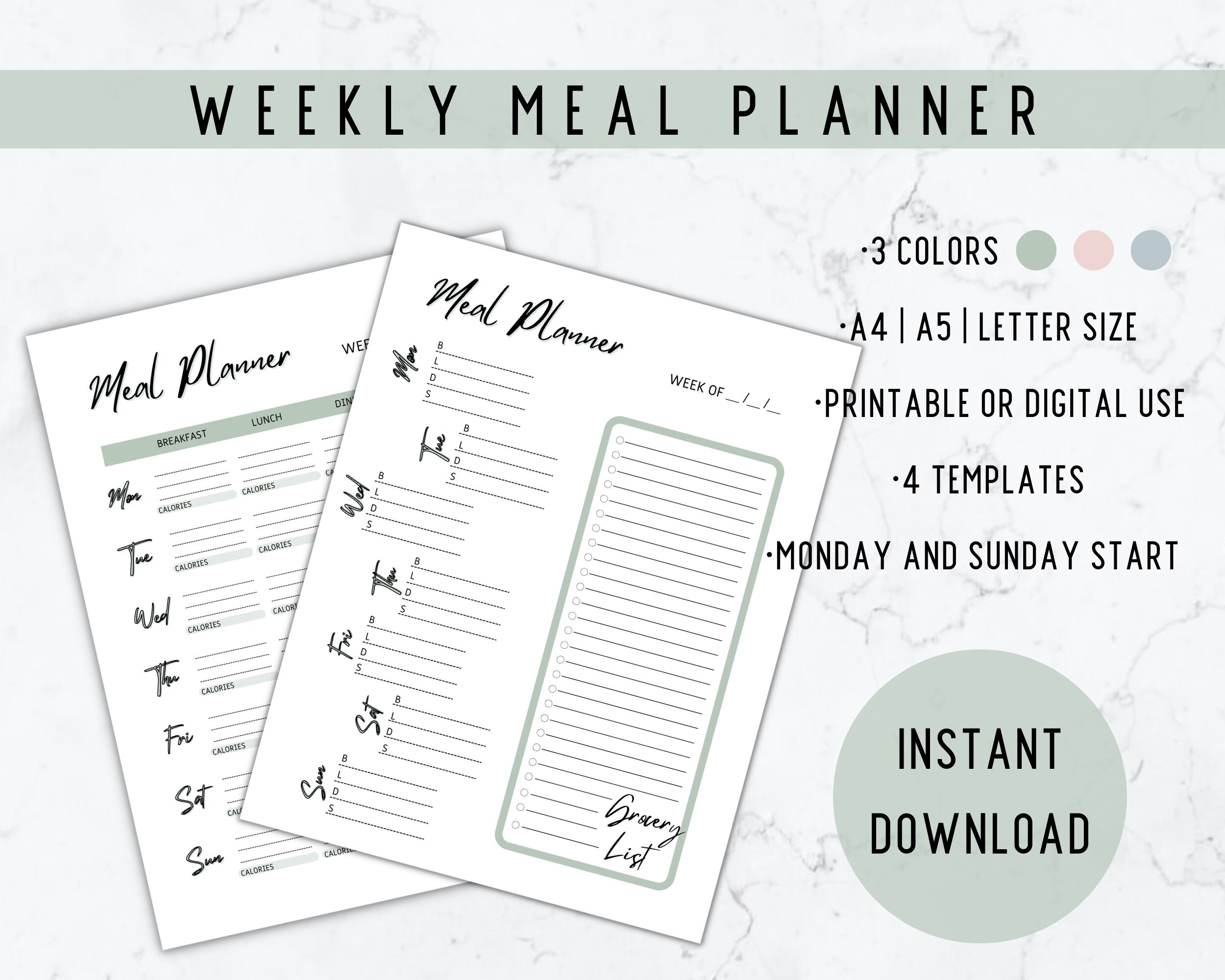 meal-planner-printable-weekly-meal-tracker-grocery-list-etsy