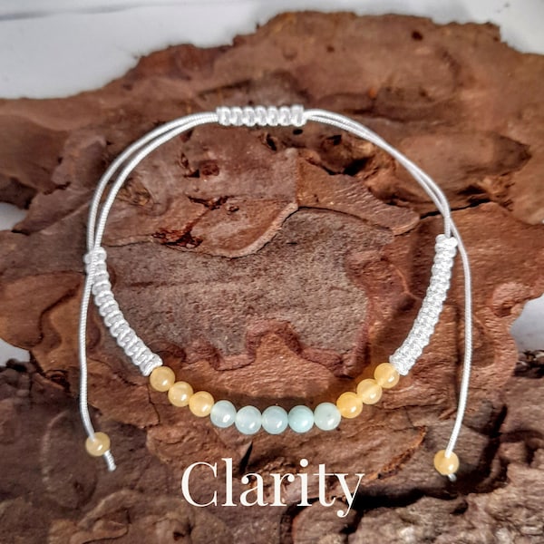 Dainty Aragonite and Amazonite Healing Gemstone Handmade Bracelet  for "Clarity" with Special Spiritual Meaning Card, Minimalist, Adjustable