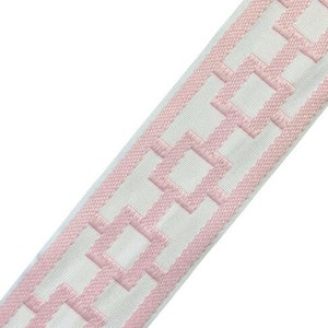 Designer Trim By The Yard Caroline Geometric Jacquard 2.15” Drapery Craft Upholstery Pillows Decor LF02-07 light Pink on TRUE WHITE