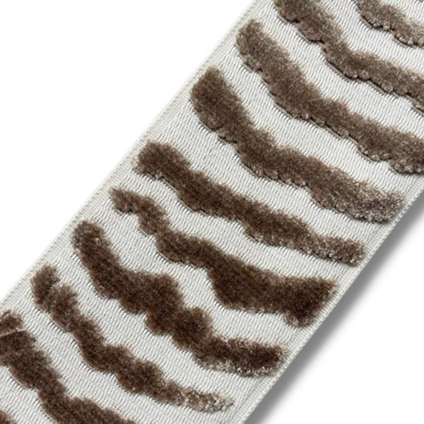 Designer Trim By The Yard Zebra Animal Print Velvet 3.5" light taupe off white, Drapery Craft Upholstery, Pillows, Decor LF1105-7