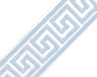 Designer Trim By The Yard Greek Key Athena Geometric Jacquard 2.15” Drapery Craft Upholstery Pillows Decor LF01-08 Light Blue on white