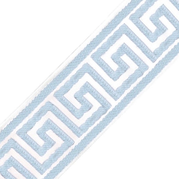 Designer Trim By The Yard Greek Key Athena Geometric Jacquard 2.15” Drapery Craft Upholstery Pillows Decor LF01-08 Light Blue on white