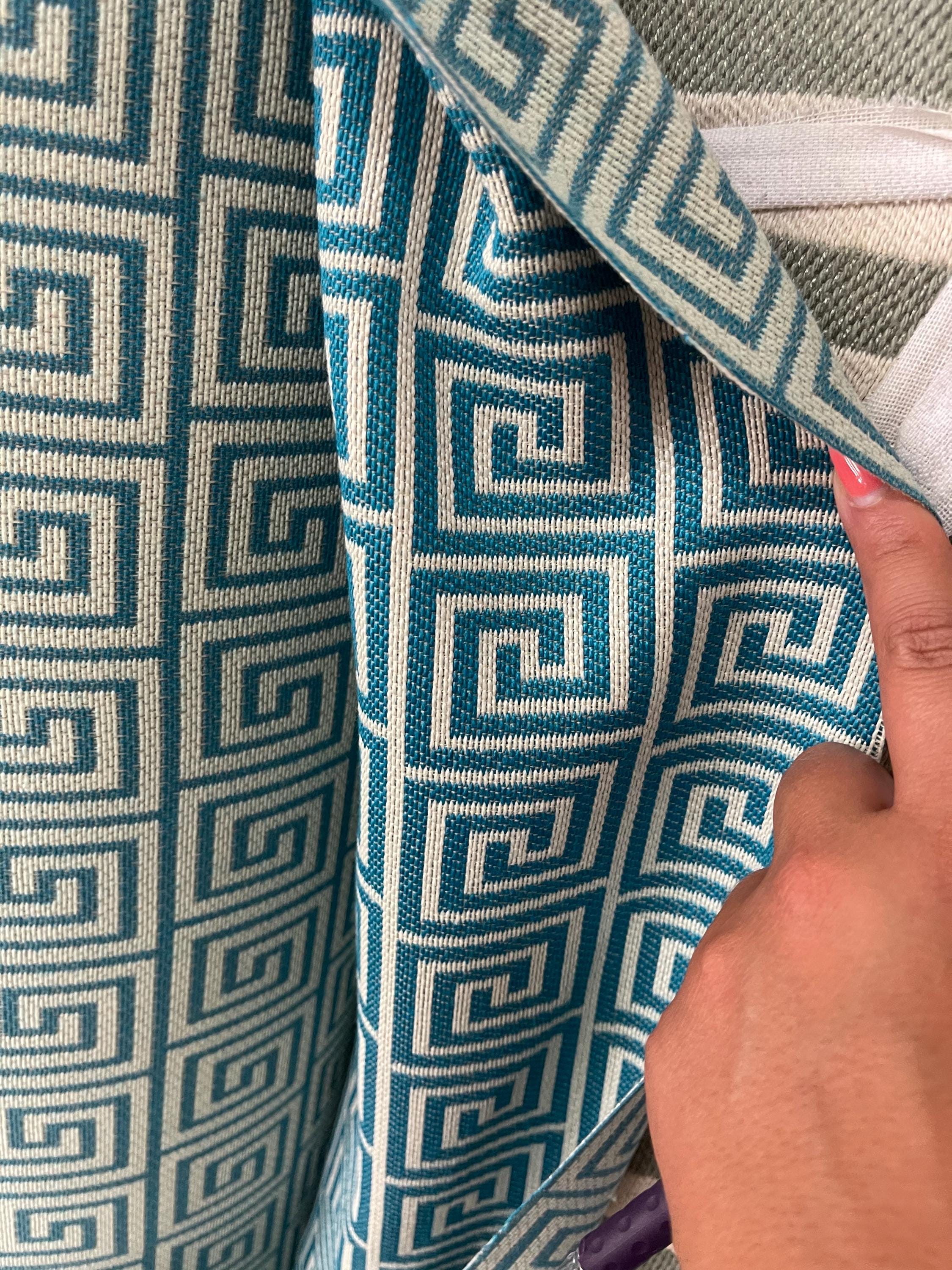 Greek Key Jacquard Fabric Yard Print Turquoise Drapery Craft Upholstery ...