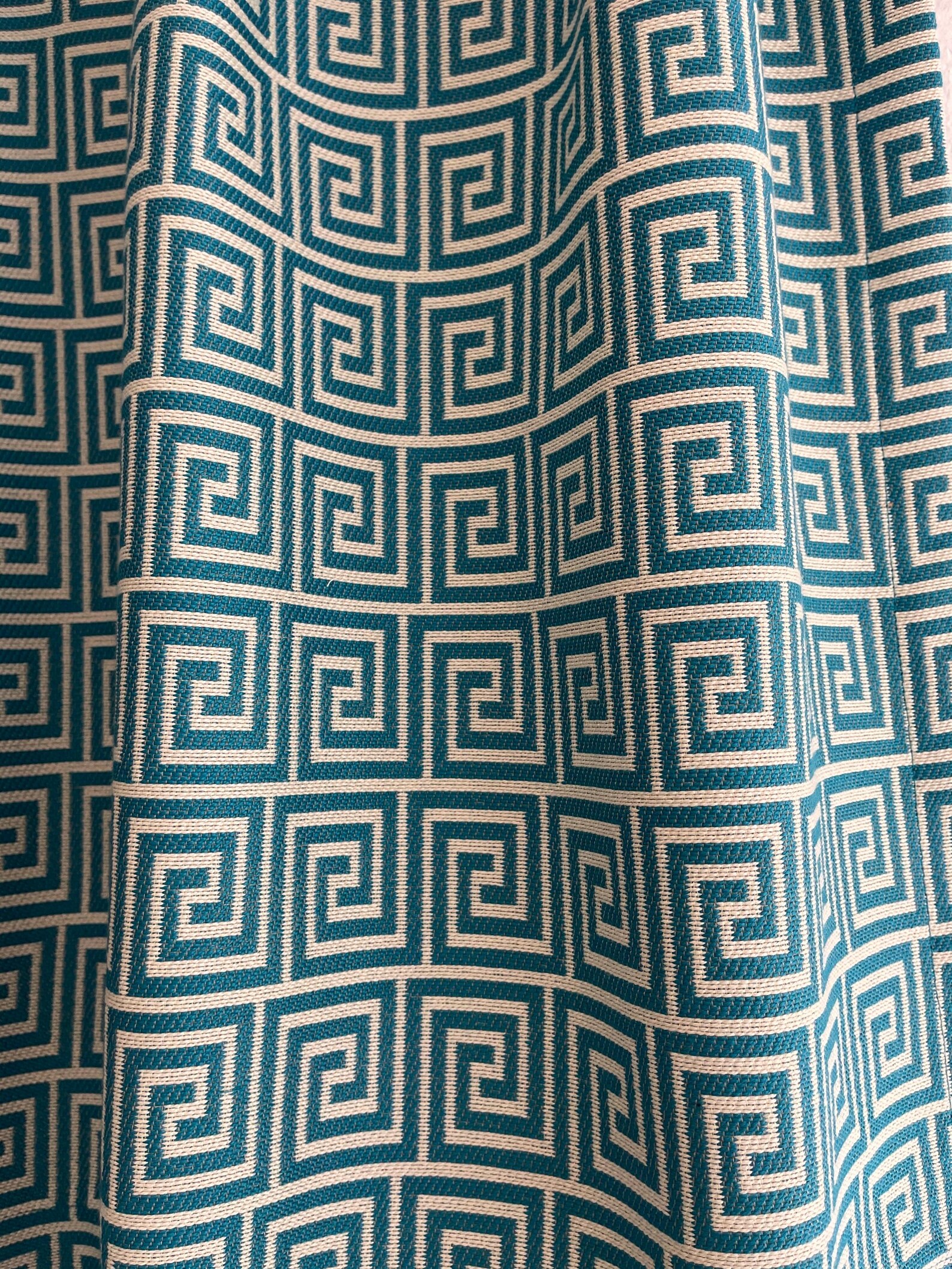 Greek Key Jacquard Fabric Yard Print Turquoise Drapery Craft Upholstery ...