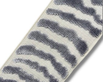 Designer Trim By The Yard Zebra Animal Print Velvet 3.5" light grey silver off white, Drapery, Craft, Upholstery, Pillows, Decor LF1105-5