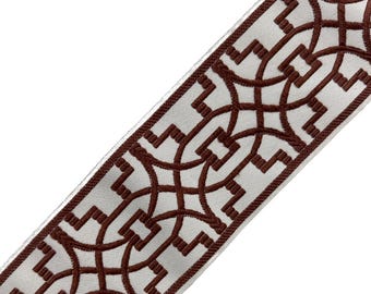 Designer Trim by The Yard Tape Fretwork 3.5 silk brown embroidered transitional Border Drapery Craft upholstery bedding curtain panel