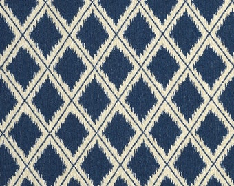 Diamond Jacquard Fabric Yard print blue beige drapery Craft upholstery bedding pillow draperies curtain heavy Made in SPAIN high end