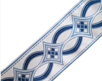 Designer Trim by The Yard Tape Chain link 3.5 silk navy blue embroidered transitional Border Drapery Craft upholstery bedding curtain panel