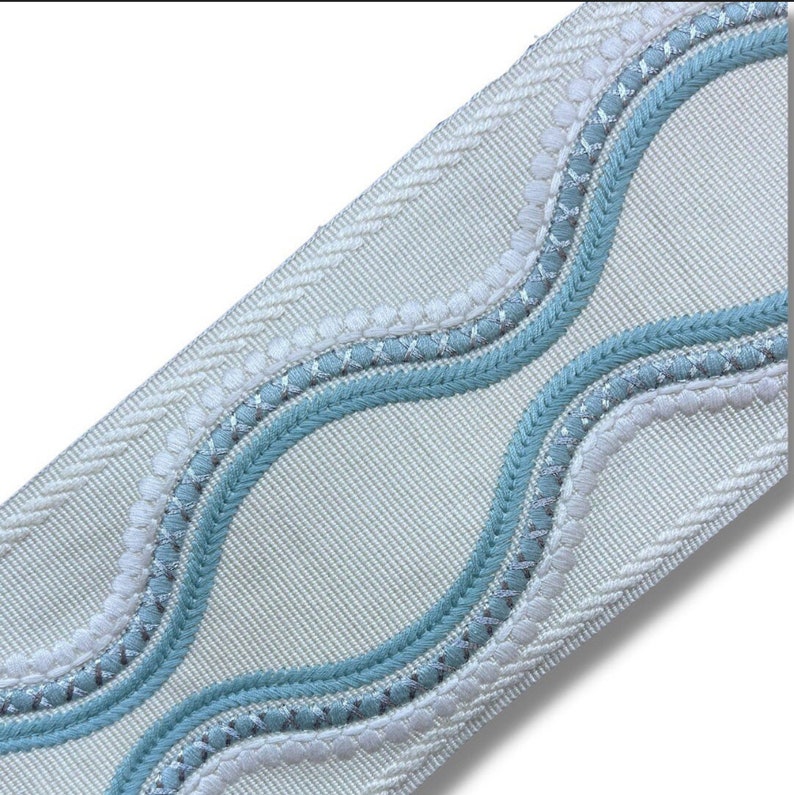 Designer Trim by the Yard Tape Geometric 3.5 Embroidered Light Blue Aqua Transitional Border