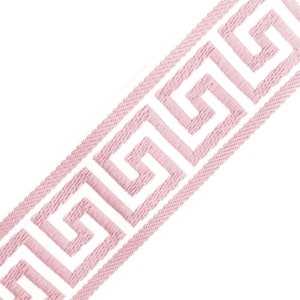Designer Trim By The Yard Greek Key Athena Geometric Jacquard 2.15” Drapery Craft Upholstery Pillows Decor LF01-07 Light Pink on white