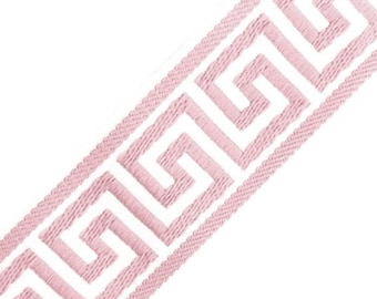 Designer Trim By The Yard Greek Key Athena Geometric Jacquard 2.15” Drapery Craft Upholstery Pillows Decor LF01-07 Light Pink on white