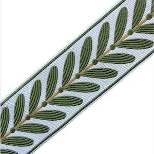 Trim Yard Floral 2.25” forest green on off white tape botanical ribbon Gimp Drapery Decor Craft Roman shade upholstery colonial LFB029F leaf