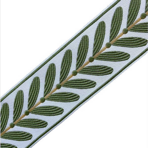 Trim Yard Floral 2.25” forest green on off white tape botanical ribbon Gimp Drapery Decor Craft Roman shade upholstery colonial LFB029F leaf