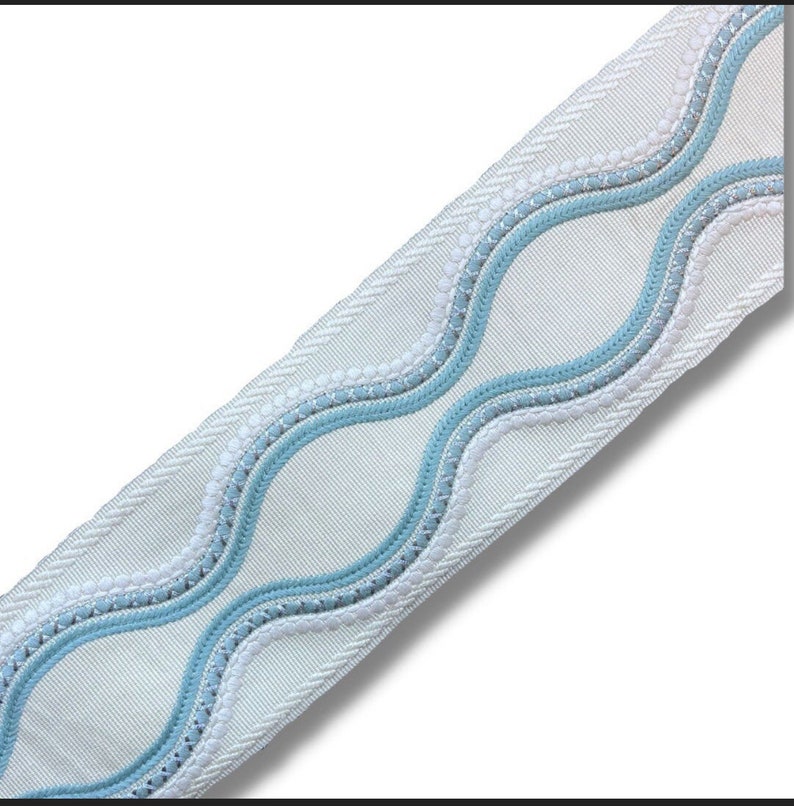 Designer Trim by the Yard Tape Geometric 3.5 Embroidered Light Blue Aqua Transitional Border