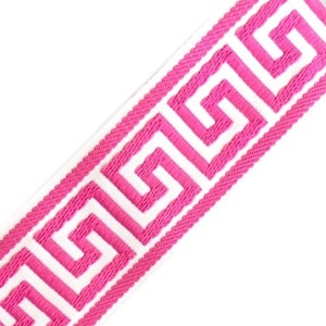 Designer Trim By The Yard Greek Key Athena Geometric Jacquard 2.15” Drapery Craft Upholstery Pillows Decor LF01-06 Fuschia on white hot pink