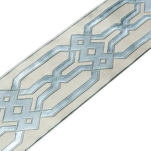 Designer Trim By The Yard Fretwork chain link  Print Satin 3.5" light blue, Drapery, Craft, Upholstery, Pillows, Decor LFHB041-2