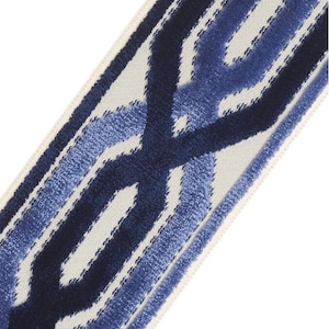 Designer Trim By The Yard Fretwork chain link  Print Velvet 3.5&quot; Navy Blue French , Drapery, Craft, Upholstery, Pillows, Decor LF1109-4