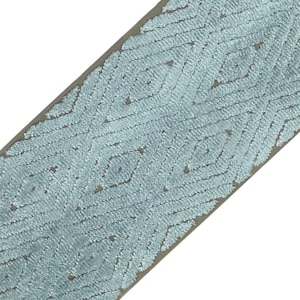 May include: A light blue fabric trim with a geometric pattern. The trim has a subtle sheen and a soft texture.