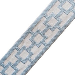 Designer Trim By The Yard Caroline Geometric Jacquard 2.15” Drapery Craft Upholstery Pillows Decor LF02-08 light blue on TRUE WHITE