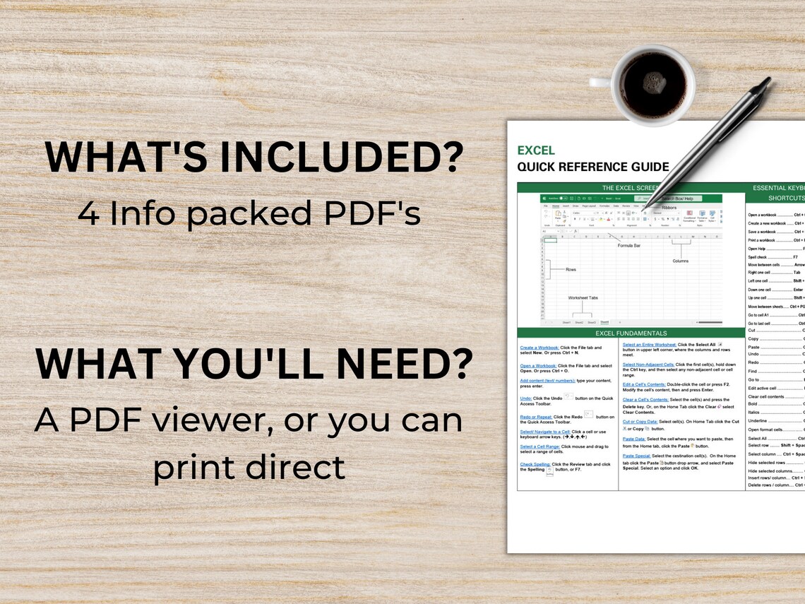 Excel Quick Reference Guide - Etsy