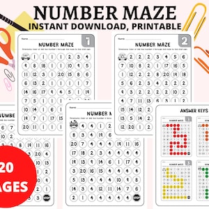 Preschool Pre-K + Kindergarten, Number Maze for Kids, Activity Sheets, Montessori Resource, Preschool Curriculum, Toddlers Activities,