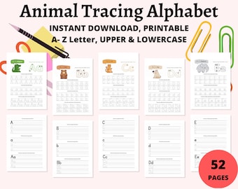 Preschool Alphabet Worksheets, Preschool Worksheets, Printable Letter Worksheets, Homeschool Worksheets, Letters A to Z, Animals