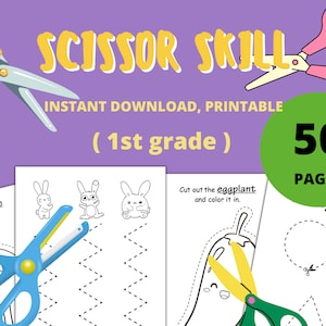 Preschool Cutting Practice With Scissors,50 Pages,Homeschool,Preschool Worksheets,Printables,Scissor Skills,Digital,US,A4