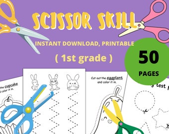 Preschool Cutting Practice With Scissors,50 Pages,Homeschool,Preschool Worksheets,Printables,Scissor Skills,Digital,US,A4