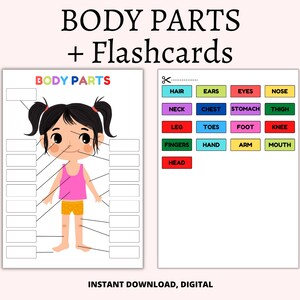 Juego de combinación de partes del cuerpo, paquete ocupado, materiales Montessori imprimibles, impresiones educativas, tarjetas flash para niños pequeños