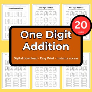 One Digit Addition worksheet | Digital download | writing practice | Printable Math Worksheets | Homeschool Learning | Fun Math for School